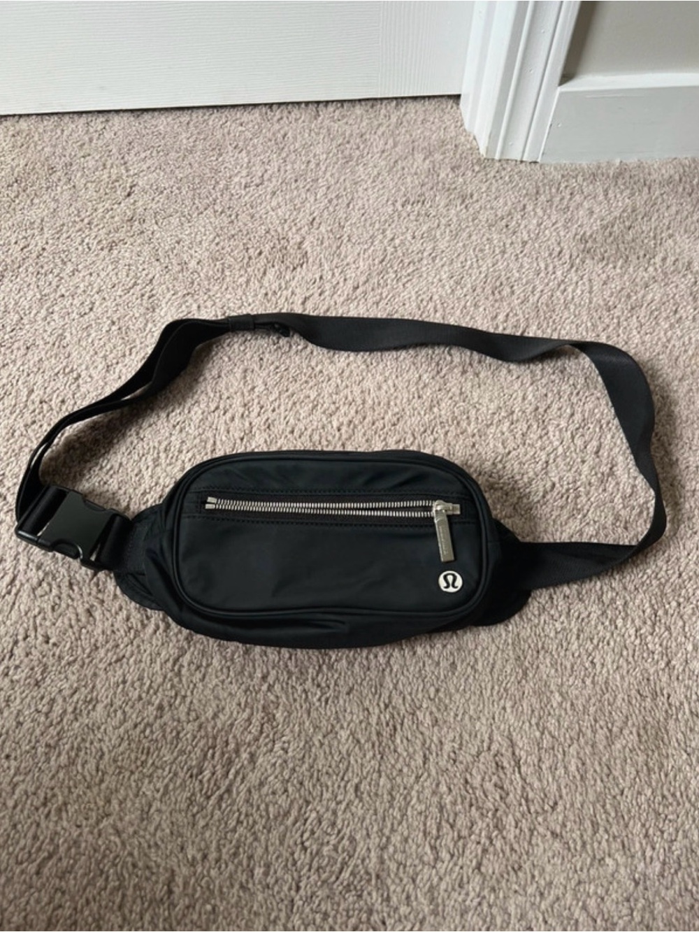 lululemon athletica Black Belt Bag with Silver Hardware